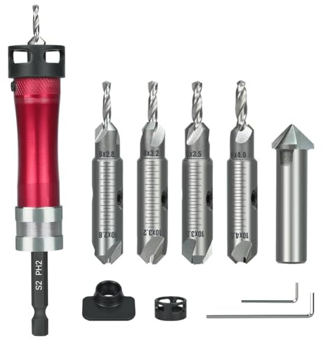 Aundhegrtt Juego de Brocas Avellanadas con Punta de Destornillador, Diámetro de Broca de 2,8/3,2/3,5/4,0 mm X Diámetro de Avellanado de 8/10 Mm.