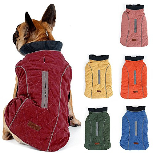 TFENG Reflekterande hundjacka, hundrock varm vadderad buffertväst valpjacka med fleece, 6 färger storlek XS–3XL, S(Chest:40-50cm,Back:30cm), Röd