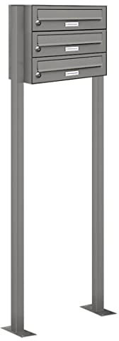 AL Briefkastensysteme 3er Briefkasten als Standbriefkasten, 3 Fach Briefkastenanlage in Aluminiumgrau RAL 9007 Postkasten modern