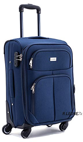 R.Leone Valigia da 1 pezzo Fino a Set 3 Trolley Espandibile grande, medio e bagaglio a mano 4 ruote in stoffa 214 (Blu, S Bagaglio a mano)