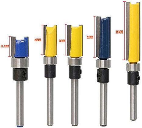 WSOOX Set di 5 punte per fresa a filo doppio dritto con gambo da 6,35 mm, strumenti di fresatura con cuscinetti superiori per la lavorazione del legno