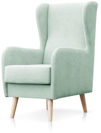 SUENOSZZZ-ESPECIALISTAS DEL DESCANSO Sillón nórdico Modelo Narex para Dormitorio o salón, butaca de Estilo escandinavo tapizado en Tela Antimanchas Verde Agua