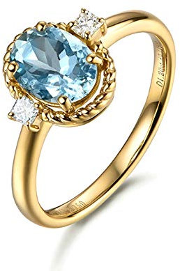 Daesar Ringe 18K Gold Damen Solitär mit 1ct Oval Aquamarin Verlobungsring Gold Trauring mit Diamant Große 45 (14.3)