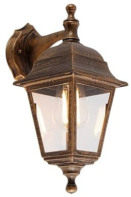 Qazqa classic-antique außen Verstellbare Wandleuchte, Außenlampe, Wandlampe für den Garten - Capital - Gold, max. 15W, Geeignet für LED, 15cm, IP44, Quadratisch