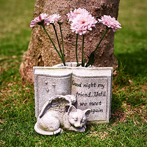 Floryden Cat Angel Memorial Stones, Sleeping Cat Grave Stone Markers Forever in Our Hearts. Cat Angel Figurine Outdoor Best for Deceased Pet Cat Polyresin, Stone Finish