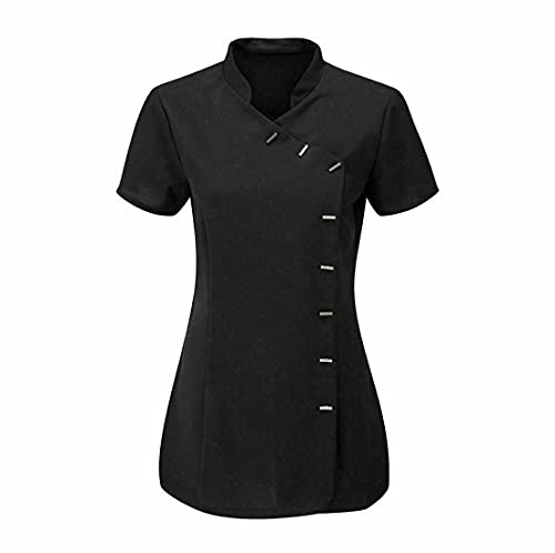 FASHION 7STAR Damen Tunika für Friseure, Spa, Massage, Therapeuten, Gesundheit, Arbeit, Nagelstudio, Uniform, Schwarz , 48