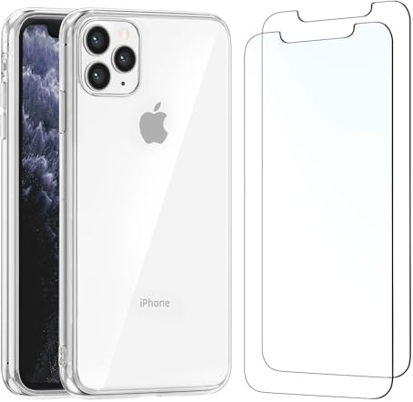 NEW'C Hülle für iPhone 11 Pro MAX Ultra Transparent Silikon Weiches TPU Gel und 2 × Panzer Schutz Glas für iPhone 11 Pro MAX - Anti Scratch