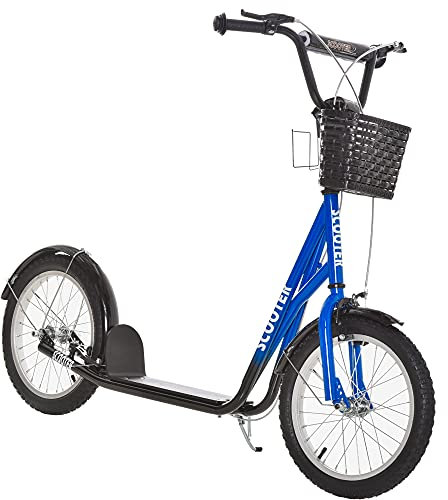 HOMCOM Roller Kinderroller mit Luftreifen Handbremse, 16 Zoll Tretroller Höhenverstellbar Kickscooter für Jungen und Mädchen 5-12 Jahre Kickboard Cityroller Kinder Scooter Blau