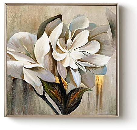 Pintura al óleo pintada a mano sobre lienzo, arte abstracto moderno de flores 3D 100 % acrílico dibujado a mano, pintura artística de plantas nórdicas grandes, sin marco, cuadros geniales para pared