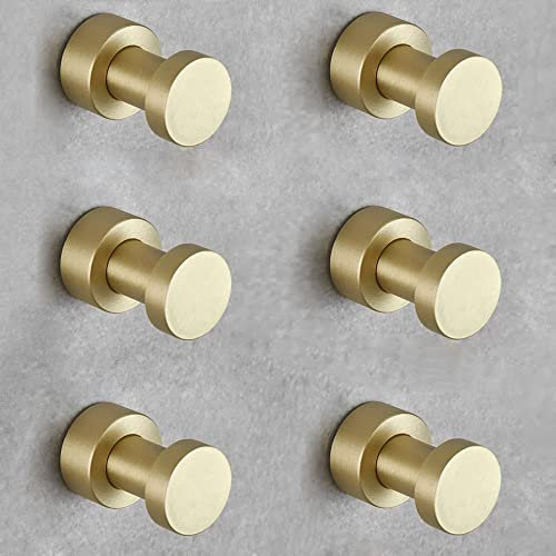 LANMOU 6 Stück Kleiderhaken Wand Ohne Bohren, Modernes Gebürstet Gold Messing Handtuchhaken für Badezimmer Selbstklebend Garderobenhaken für Wohnzimmer Schlafzimmer