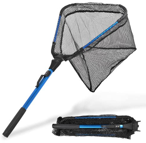 Kescher Angeln mit Teleskopstangengriff Klappbar Kompakt Fischernetz Gummiert Karpfenkescher Teleskop Angelkescher Klappkescher Faltkescher Angelzubehör