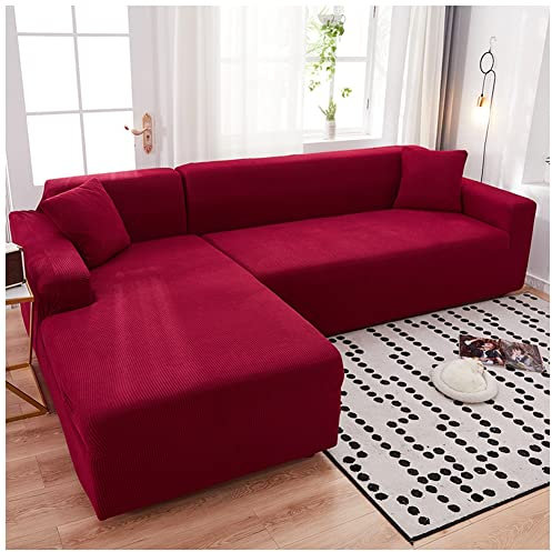 Spandex Sofabezug Stretch Sofahusse Couchbezug Sesselbezug Elastischer rutschfest Stretchhusse Sofahusse für Couch Möbelschutz,Rot,3 Sitzer(190-230cm