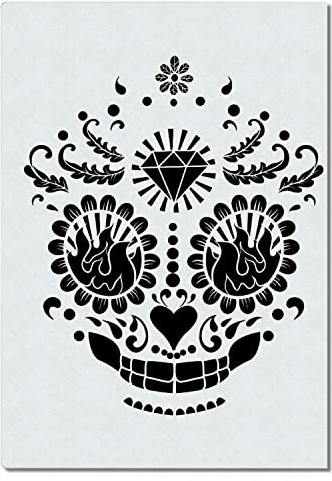 Herterich Products Airbrush Schablone Sugar Skull | Tattoo & Graffiti Stencil Vorlage | Wiederverwendbar & Lösungsmittelresistent | Mylar 0,1-0,2 cm | Für Airbrush & Sprays