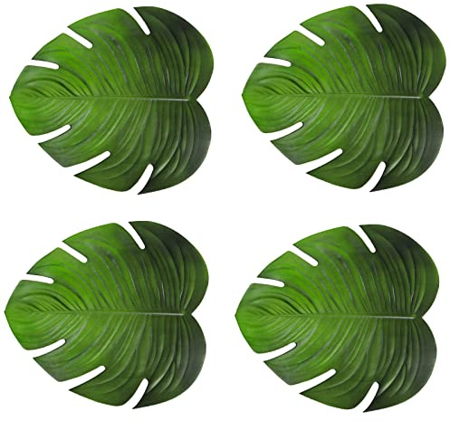 MISNODE 4 manteles individuales de hoja trasera de tortuga, 14.6 x 16.9 pulgadas, manteles individuales de hoja de palma tropical de simulación, manteles de mesa de hojas artificiales para decoración