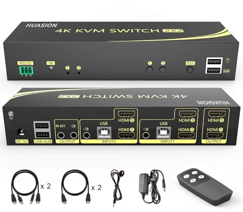 HDMI KVM Switch 2 in 2 Out Dual Monitor Extended Display 4K@60Hz 4:4:4 mit Audio Sharing Keyboard Mouse Switcher