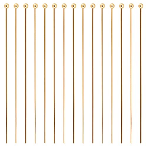 BENECREAT 18K Vergoldete Kugelkopfstifte Aus Messing, 100 Stück, 20 Gauge | 0.8 mm Drahtkopfstifte Für Schmuckherstellung, Ohrringen, Armbändern, Muttertag, Weihnachten, selbstgemachte Geschenke