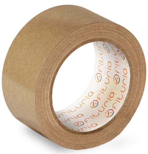 OFITURIA Cinta Adhesiva Ecológica de Papel Kraft color Marrón. Cinta de Carrocero para Embalaje, Enmarcar Cuadros o Sellar. Empaquetado Seguro y Resistente (48 mm x 80 mts - Kraft, 1 Rollo)