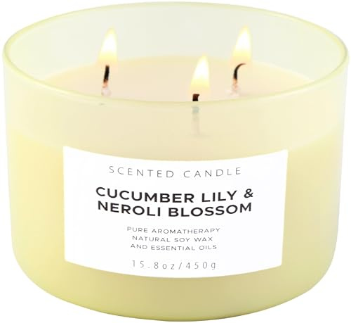 Cucumber Lily & Neroli Orange Blossom 3-Wick Soy Scented Candle, 15.8 oz | Spa Fresh Aromatherapy Candle | Large Scented Candle for Home, Long Lasting & Clean Burning