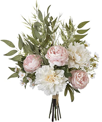 KIRIFLY Artificial Fake Flowers Plants Silk Flower Arrangements Wedding Bouquets Decorations Plastic Floral Table Centerpieces for Home Kitchen Garden Party Décor (Pink White)