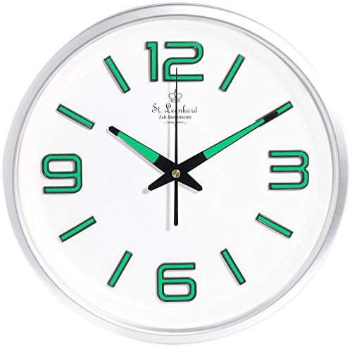 St. Leonhard Funkwanduhr beleuchtet: Funk-Wanduhr Glow-in-the-Dark, Kunststoff (refurbished) (Funk Wanduhr mit Leuchtziffern, Retro, Küche)