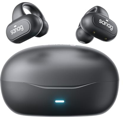 SANAG Casque sans Fil Z50SPro, Éécouteurs sans Fil à Clipser, Bluetooth 5.3, Étanchéité IPX4 avec iOS, Android, Écouteurs pour Le Travail, Le Sport, l'exercice et Les Jeux (Noir)