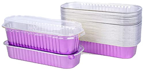 OUKEYI 6.8 Oz Aluminum Foil Mini Loaf Pans With Lids, Rectangle Baking Cups Muffin Tins,Reusable Baking Tins Mini Baking Pans Tins Holders for Pink Muffin Bread Baking 50Pack