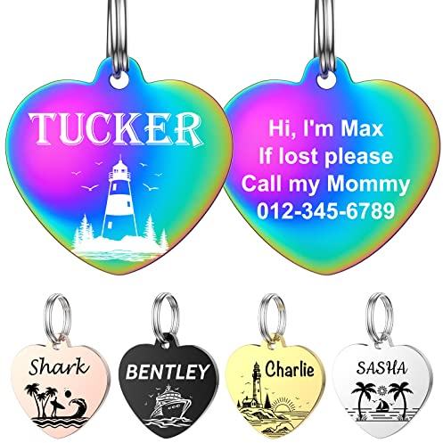 YEHANTI Hundemarke mit Gravur - Hundemarke Personalisiert mit Name, Telefonnummer und Adresse, Edelstahl Namensschild für Halsband, Anhänger Marke für Hunde, Katzen und Welpen, Meeresthema (Herz)