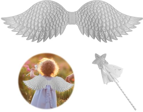 EQLEF Engelsflügel kinder, Engel Fee Flügel mit Stern Fee Wand Engel Kostüm Kinder Fee Flügel Kleid Engel Outfit für Halloween Weihnachtsfeier Cosplay (3-6 Jahre alt)
