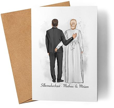 Kiddle-Design Pärchen Karte Personalisiert Silberne Hochzeit Goldene Hochzeit Silberhochzeit Jahrestag Jubiläum Glückwunschkarte Hochzeitstag
