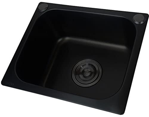 PhIree Küchenspülen Einzelbecken-Bar-Vorbereitungsspüle Aus Edelstahl Mit Abfluss, Wohnmobil-Spüle, Modernes Rechteckiges Schwarzes Einbauwaschbecken/Black/38X32X19Cm