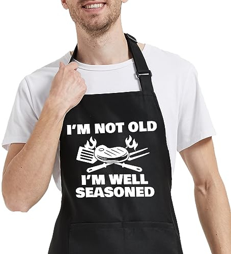 OzosKeiw Funny Cooking Aprons for Men with Pockets, Mens Aprons for Grilling BBQ Grill, Chef Apron for Men, Funny Gift for Dad Husband Christmas Birthday Brother Father