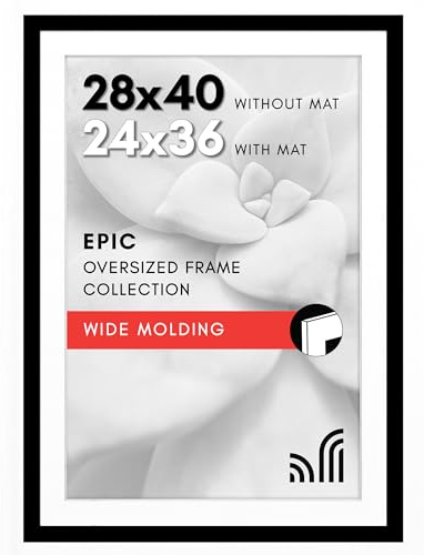 Americanflat 28x40 Poster Frame with Polished Plexiglass - Use as 24x36 Frame with Mat or Display 28x40 Photo Without Mat - Epic Collection - Wide Picture Frames for Wall Display - Black
