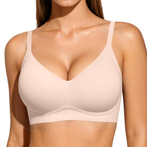 Vertvie Nahtloser BH Damen Ohne Bügel Bequeme Push Up Mjuk BH V Ausschnitt Weicher Bustier sömlös BH Ultrakomfortable Gepolstert Bralette T-shirts, 1 del: beige, M
