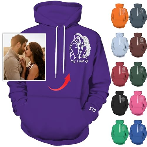 Nevaou Felpe con cappuccio personalizzate Progetta il tuo ritratto dalla foto Felpa con cappuccio personalizzata Uomini Donne Coppie Felpe Regali personalizzati
