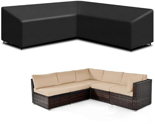 Funshot L Shaped Garden Furniture Covers Waterproof, L Shape Garden Sofa Covers Windproof, Anti-UV, 420D Oxford Fabric Outdoor Patio Rattan Corner Sofa Cover Dining Set Cover,215*215*85*64/78cm