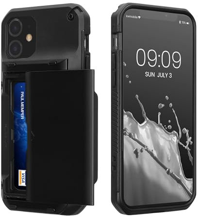 kwmobile Carcasa con Tarjetero Compatible con Apple iPhone 11 Funda con Tarjetero - Case de TPU con Espacio para 4X Tarjetas y Bumper - Negro