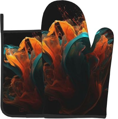 Set di 2 guanti da forno e presine per creare design a colori, guanti da cucina divertenti guanti da cucina antiscivolo resistenti al calore per cucinare barbecue