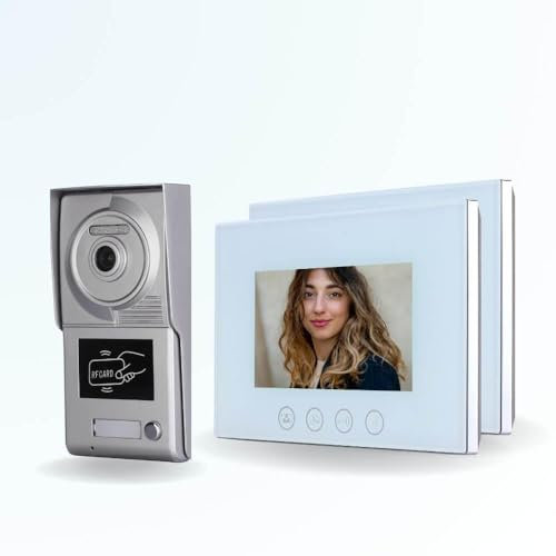 BT Security Portier interphone vidéo Classic 4 Fils - 1 Appartement - 2 écrans Blancs 7 - avec mémoire Photos - avec Lecteur de Badge