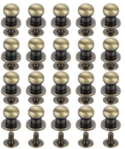 QUARKZMAN 20 Juegos de Remaches de Cabeza de Bola de Latón, Botón de Remache de Pezón con Tornillo de 6 mm de Diámetro para Manualidades en Cuero, Bronce