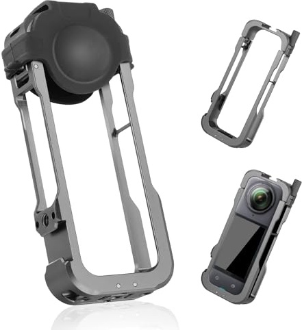 Action Camera Cage, Sturdy Aluminum Frame Cage with Silicone Lens Cap Metal Video Cage Camera Cage Holder Cold Shoe Holder for Insta360