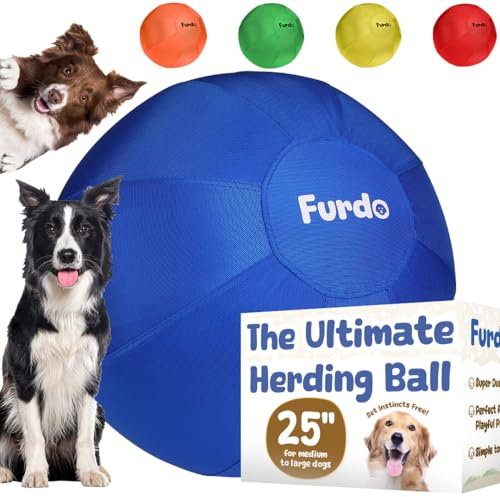 Furdo 25 Herding Ball for Dogs, for Australian Shepherd, for Cattle, for Border Collie, for Blue Heelers & Other Medium to Large Dogs, Herding Dog Ball, Herding Dog Toys, Horse Ball - Blue