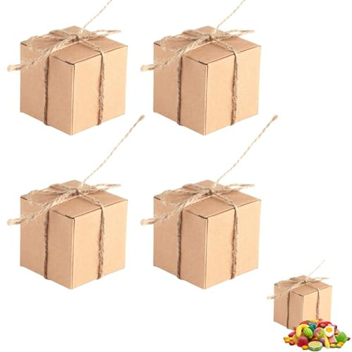 50 Stück braune Kraftpapier-Box, Hochzeits-Geschenkbox, Süßigkeiten-Box, Schokoladen-Box, Party-Versorgungsboxen, Mini-Pappschachteln, faltbare kleine Würfel-Geschenkbox