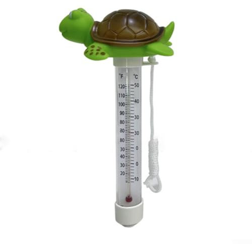Termómetro flotante para piscina, diseño de tortuga, tamaño grande, lecturas fáciles y precisas para la temperatura del agua, resistente a roturas con cuerda para piscinas y spas al aire libre e