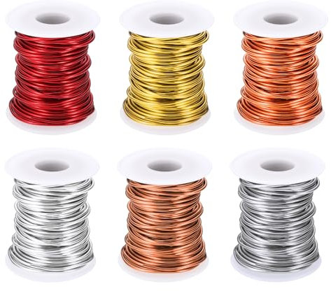 PATIKIL 12 Gauge 2 mm Aluminium Basteldraht, 49,2 ft Metall Draht 6 Rollen Biegsamer Draht für Schmuckherstellung Metallwicklung DIY, Silber/Roségold/Gelb/Orange Rot/Silber Weiß/Rot
