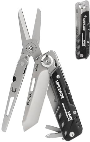 VIPERADE VAK5 EDC Coltellino tascabile multiuso in acciaio inossidabile, forbici a molla grandi, design con bloccaggio di sicurezza per sopravvivenza, campeggio, escursionismo, attività all'aperto