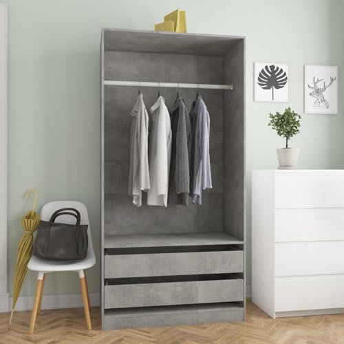 Iiaky Kleiderschrank Vorratsschrank Mehrzweckschrank Schrank Kleiderschrank Betongrau 100x50x200 cm Holzwerkstoff
