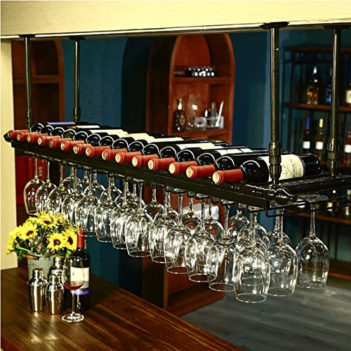 Ceiling Mounted Wine Rack Holder with Adjustable Stemware Hanger Kitchen Storage nizer for Under Cabinet Hanging Glassware Storage.