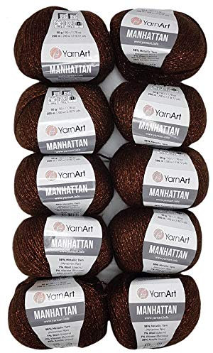 10 x 50g Ilkadim Export Manhattan Strickgarn, Viscose - Garn mit Glitzer, 500 Gramm Metallic-Wolle, Effektwolle, Strickwolle Metalliceffekt (kupfer 912)