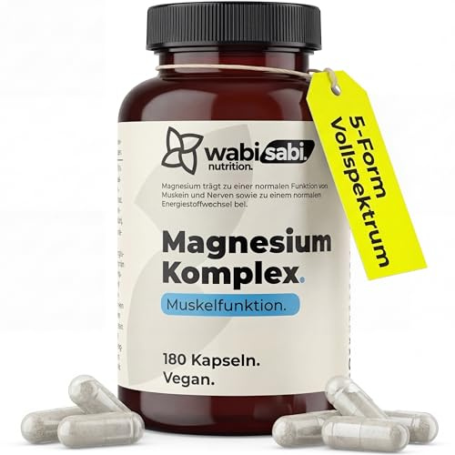 wabi sabi Magnesium Komplex - 180 vegane Kapseln - aus 5 hochwertigen Verbindungen - 285 mg elementares Magnesium pro Tagesdosis - hochdosiertes & geprüftes Supplement - deutsche Qualitätsmarke
