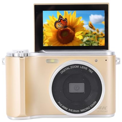 Fotocamera Digitale 4K con Schermo Orientabile da 3 Pollici e Obiettivo Grandangolare, Fotocamera per Vlogging con Messa a Fuoco Automatica da 64MP per Fotografia e Video, Zoom
